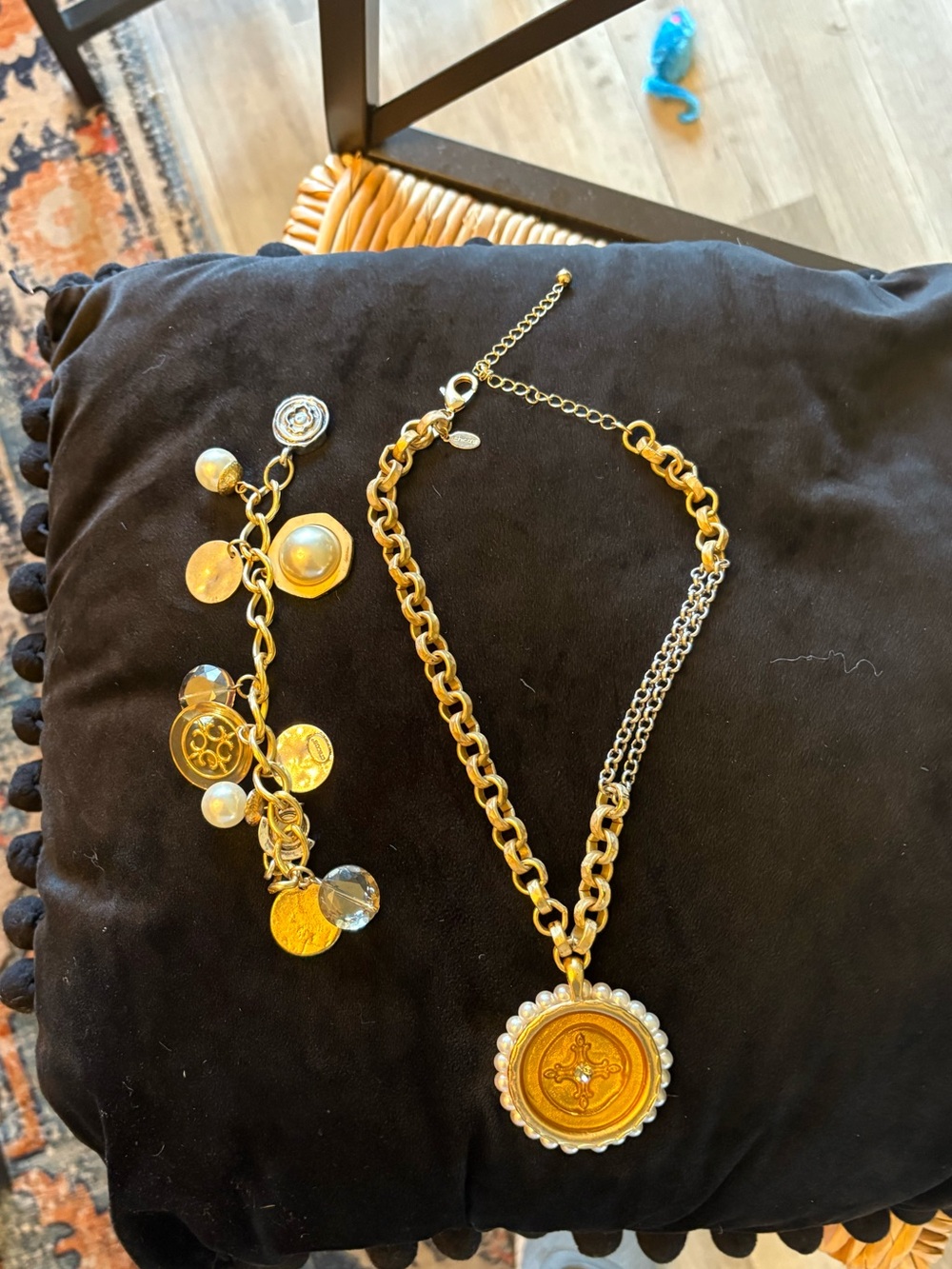 Chico's Gold-Tone Medallion Necklace and Coin Charm Bracelet Set